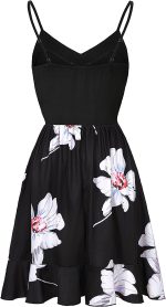 IHOT Casual Dresses for Women Sleeveless V Neck Floral Summer Beach Dress A Line Spaghetti Strap Sundresses with Pockets - Image 4